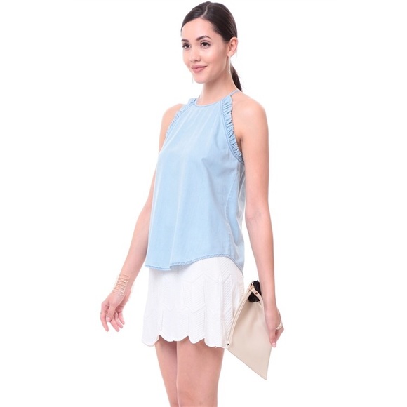 •HP! Light Blue sleeveless Ruffle Detail Blouse• - Picture 2 of 9